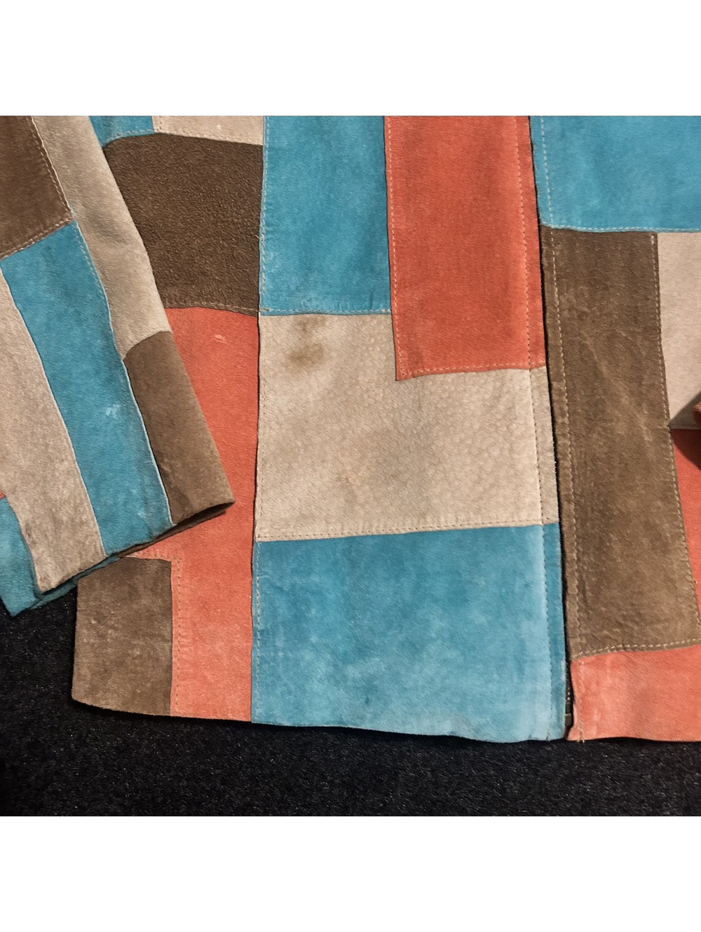 Vintage Suedessence 100% Suede Leather Patchwork Jacket Boho 70s Zip Up Sz P/L - Picture 8 of 8
